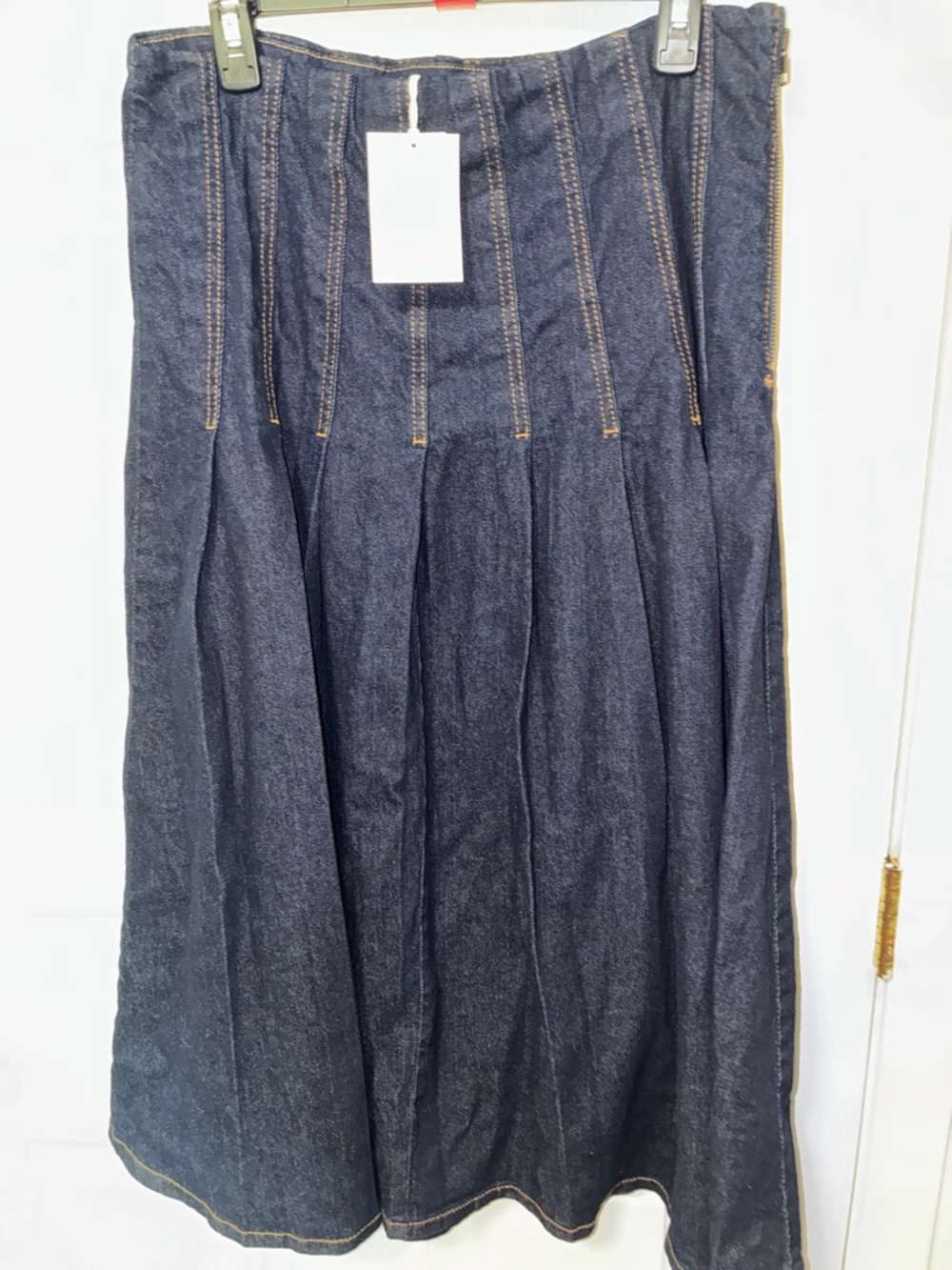 Dark Blue Denim Maxi Skirt - Women's Pleated A-Line
